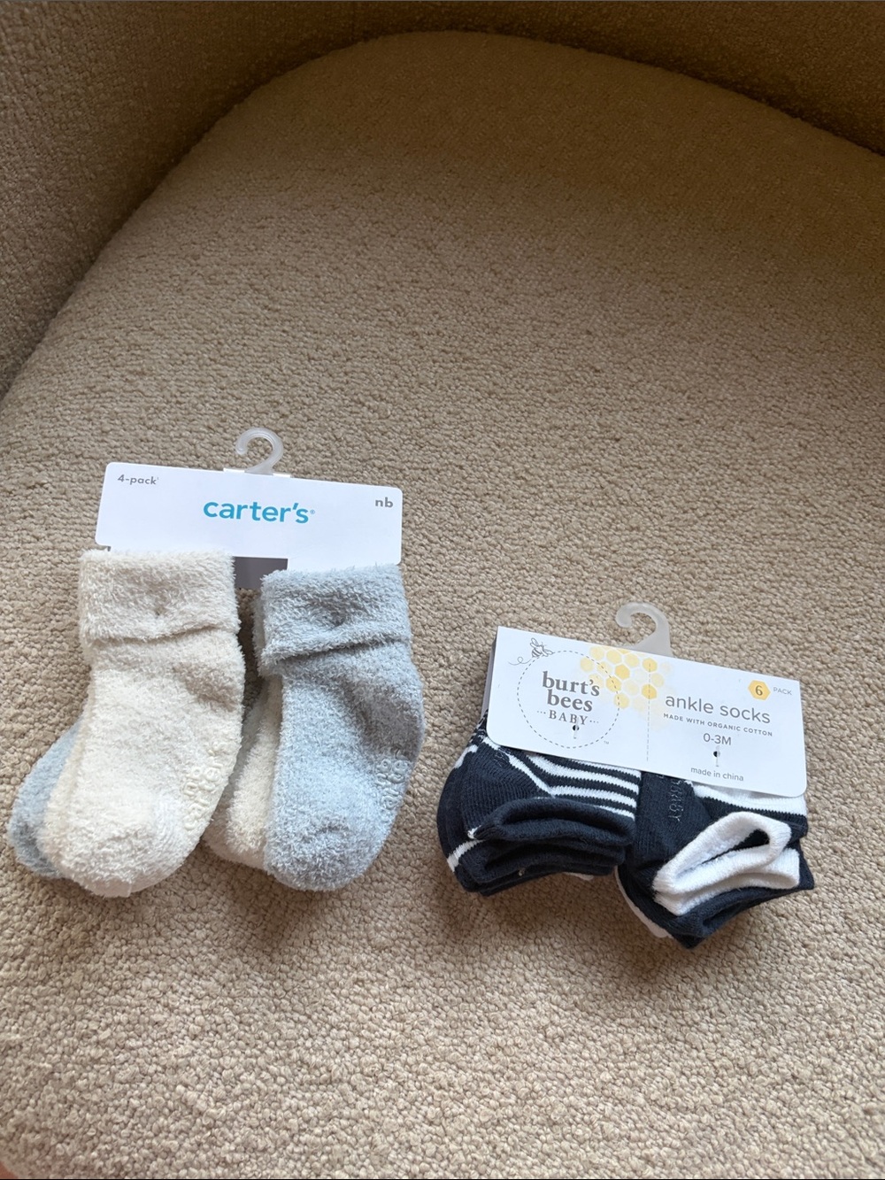 Carter's Newborn Cozy Sock 4-Pack - Cream & Light Gray